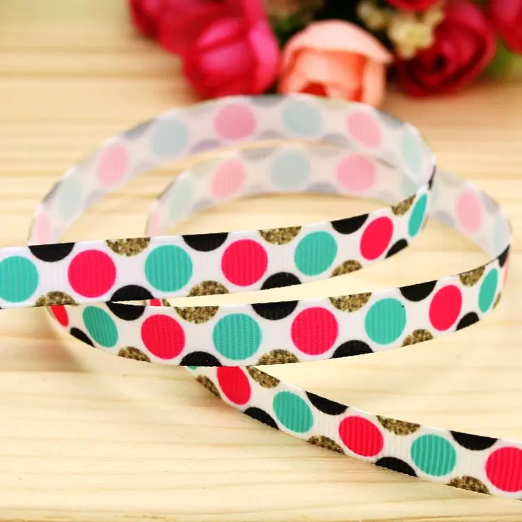 

DHK 3/8'' 5yards polka dots love printed grosgrain ribbon headwear hair bow diy party decoration OEM Wholesale 9mm E1280