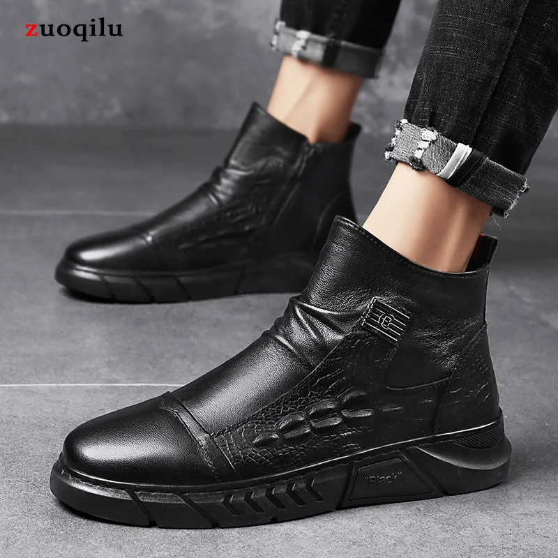 

2021 Autumn New British Style Casual Leather Boots Men's Boots High-top Men's Shoes Korean Version of The Trend In Winter