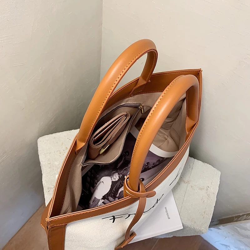 

Retro Vintage Large Tote Bags For Women 2020 New Trend Luxury Hit Color Pu Leather Shopping Bags Big Female Letter Print Handbag