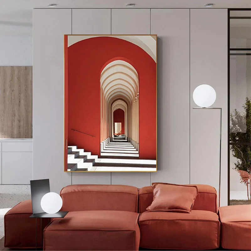 RELIABLI ART Современная картина на холсте абстрактный красный постер здания