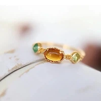 japanese and korean agete same style 20 autumn and winter amber green agate crystal gemstone olivine s925 sterling silver ring