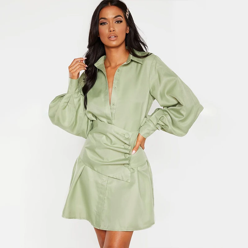 Ins Стиль мини платье Для женщин 2019 осень Фонари рукава для отдыха Элитный бренд