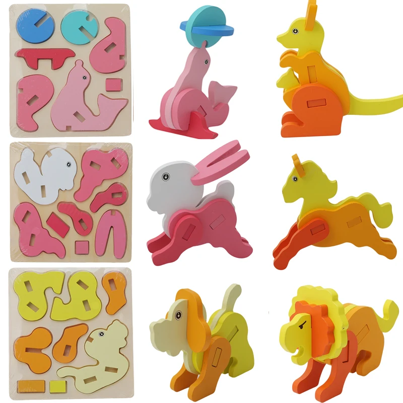 

Infant Kids Handmade DIY Cartoon Zoo Animal Model 3D Puzzles Baby Toys Wooden Puzzles Children Early Learning Educational Toys