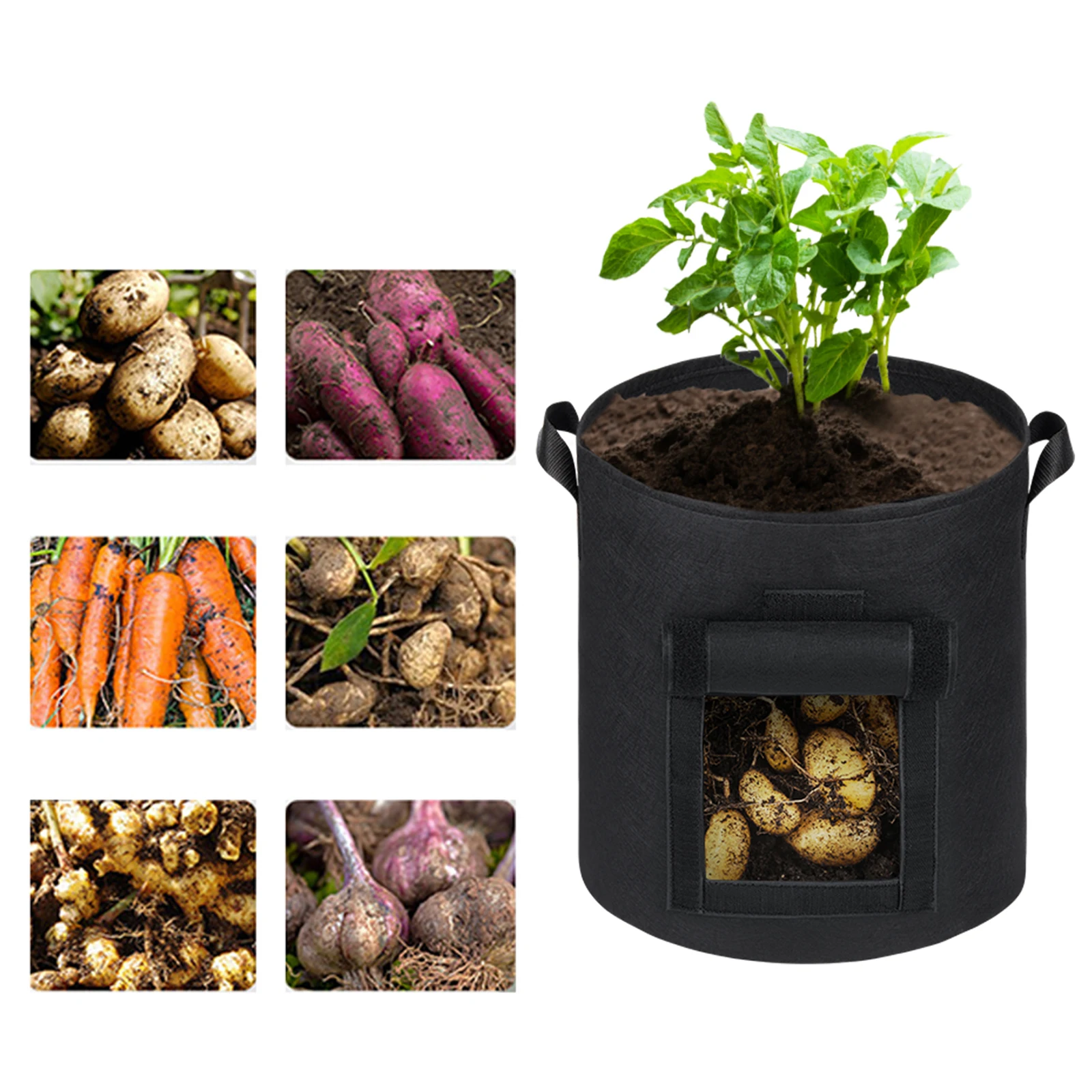 

Grow Bag Garden Potato Vegetable Growing Bags 3pcs 35D*40H 10 Gallon Non-woven Fabric 3 Pieces With Handle Black Home Plant
