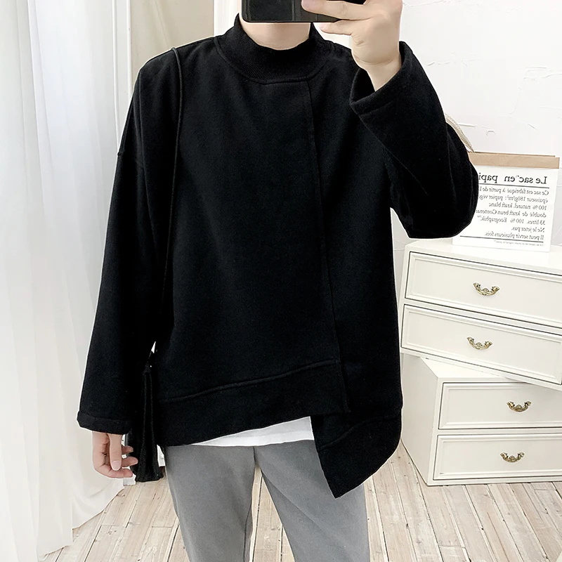 

M-XXL!Personality tide brand men's hair stylist trend fashion loose asymmetric hood men's half high collar autumn and wi