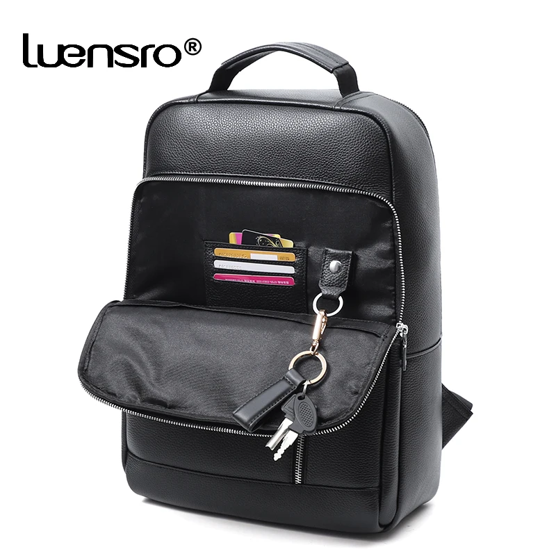 

New Design Men Backpack Genuine Leather Large Capacity 15.6 inch Laptop Backpacks Travel Bag Big Shoolbag For teenager Bookbag