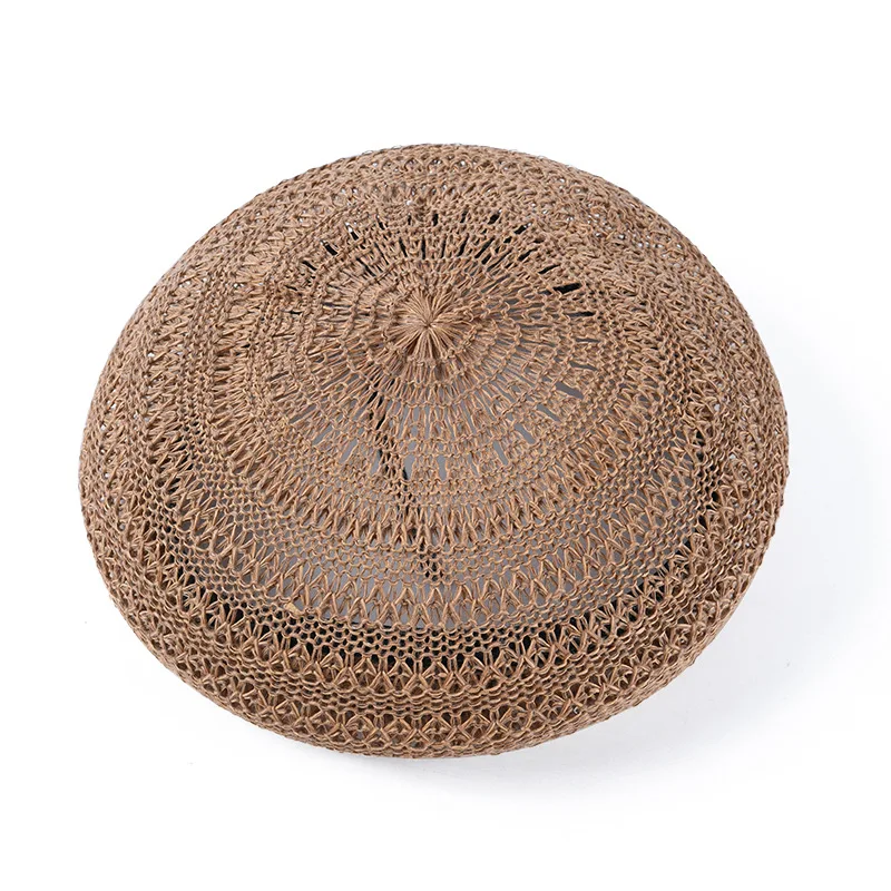 

Spring/Summer CAP Knitted Beret for Women Japanese Pure Color Hollow Ventilated Artist Hat for Students Cotton and linen bud Hat