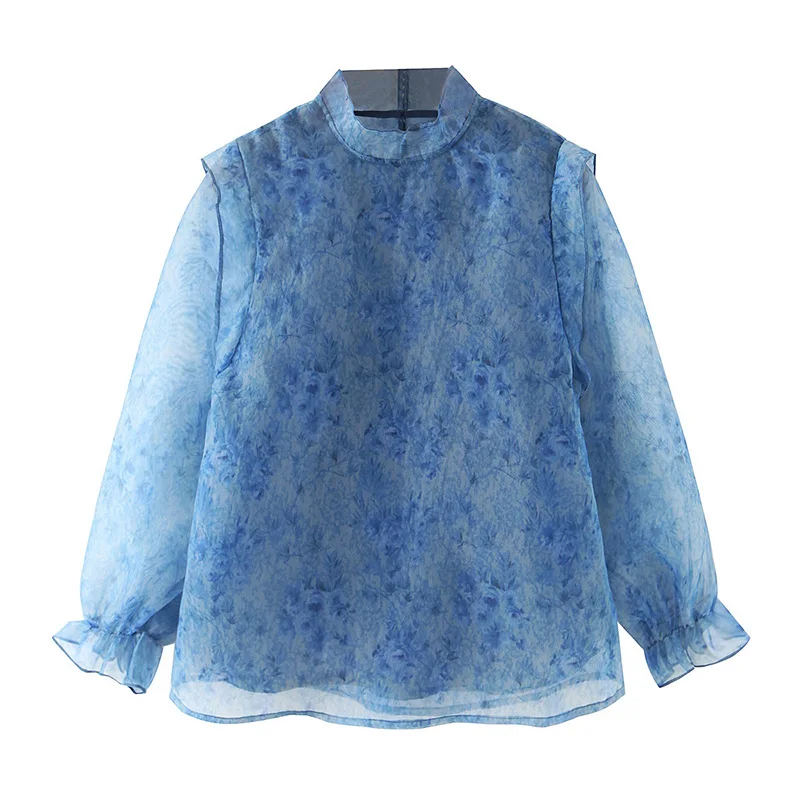 Шикарная блузка из органзы с цветочным принтом женские элегантные прозрачные