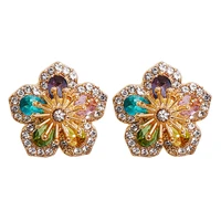 korean fashion flower stud earrings for women colorful elegant charm statement sweet stud earrings wedding party jewelry ht270