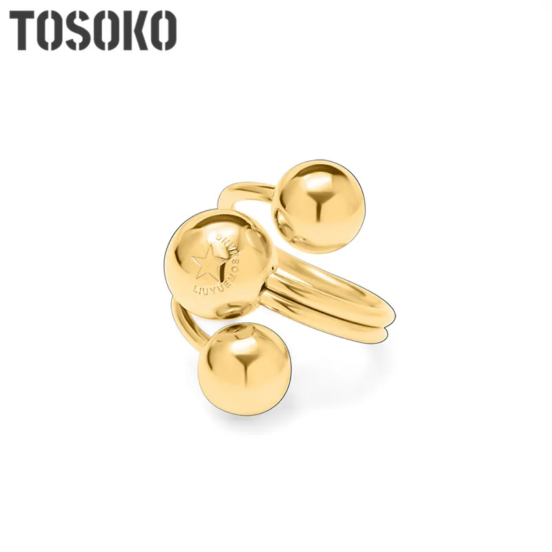 

TOSOKO Stainless Steel Jewelry Steel Ball Double Ring Five Pointed Star Lucky Ring For Women BSA082
