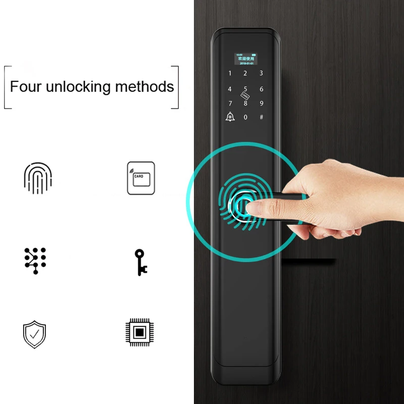Get Keyless Unlocking Fingerprint Biometric Magnetic Card Password Lock Cylinder Outdoor Household Electric Deadbolt Smart Door Lock
