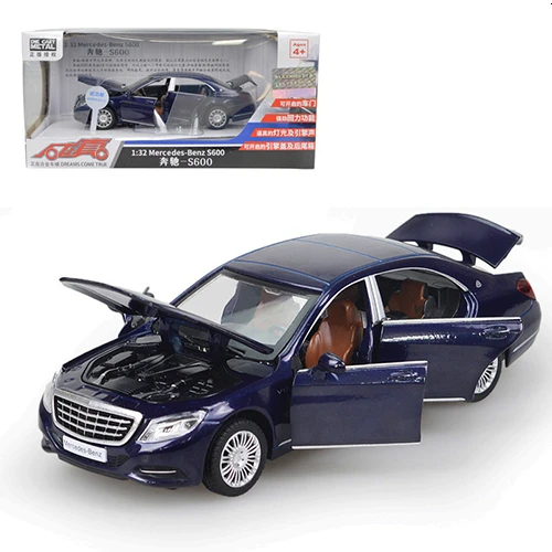 1/32 Maybach S600 литые под давлением металлические модели автомобилей, игрушечный автомобиль с имитацией, светильник с музыкой, 6 дверей, можно открыть, подарки для детей - Цвет: Deep Blue with box
