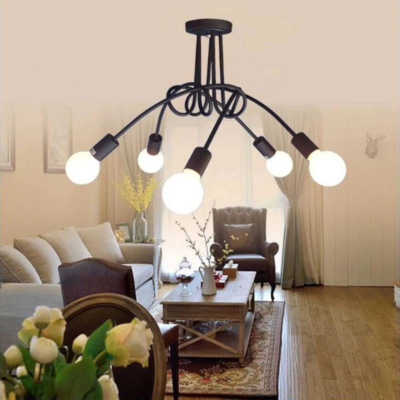 Lámpara led de hierro para el hogar, dormitorio y cafetería, estilo moderno, para Loft, cocina del norte de Europa, color negro, e27