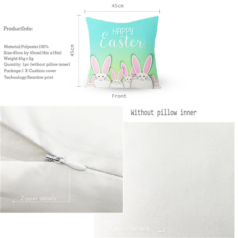 Fuwatacchi Happy Easter Gift Pillow Cover Cute Rabbit Cushion Printed Throw Pillowcase for Home Sofa and Chair Decorative | Дом и сад
