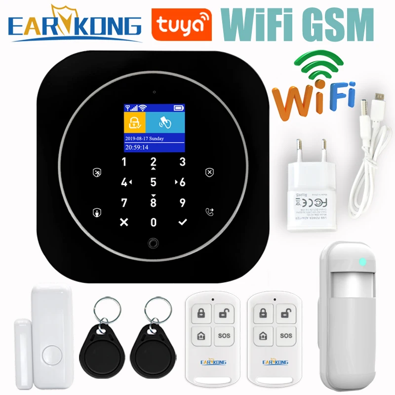 Wifi GSM система домашней сигнализации IOS Android Tuya приложение RFID lcd сенсорная клавиатура 433 МГц беспроводной датчик комплект сигнализации 11 языков для переключения