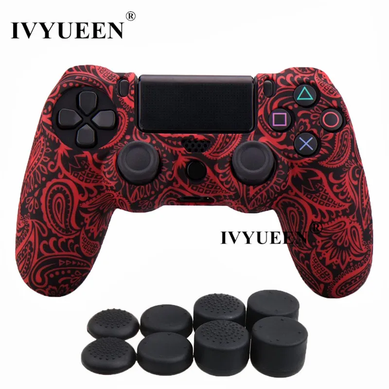 Силиконовый защитный чехол IVYUEEN для sony Dualshock 4 PS4 DS4 Pro Slim с 8 аналоговыми джойстиками - Цвет: Red Leaf