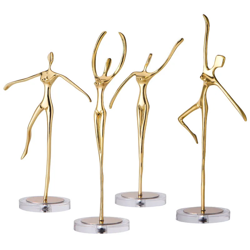 

Pure Copper Portrait Statuette Golden Ballet Dancer Statue Desk Decoration Gifts for Children Home Decor Crystal Base Figurines
