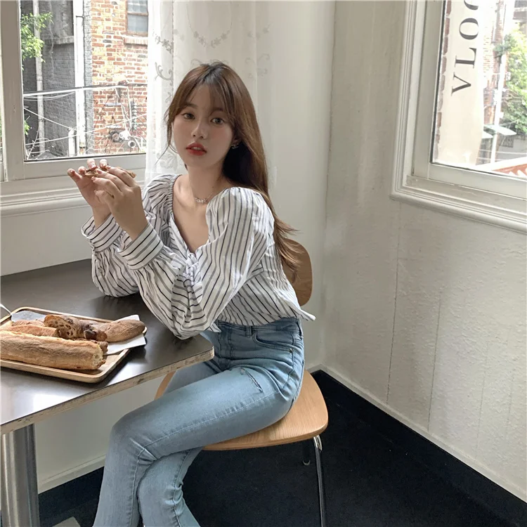 

Женские рубашки с открытыми плечами, в полоску