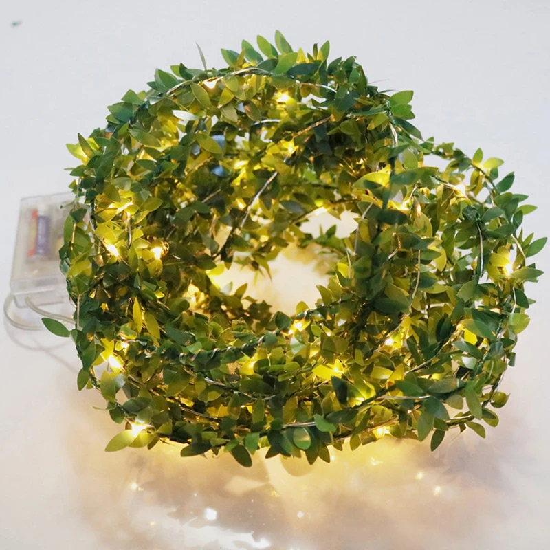 

Green Leaf Garland Vine Fairy Light LED Garland Lamp String Flexible Copper Battery Powered Party Indoor Decor Outdoor Lighting