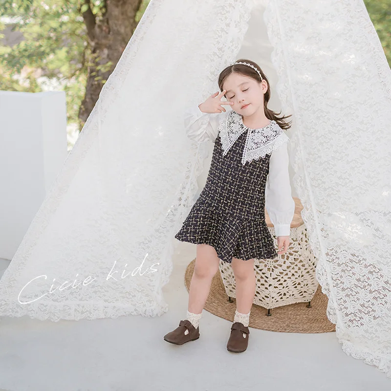 Весна-Осень 2019 г. Новые милые кружевные платья с длинными рукавами и большим