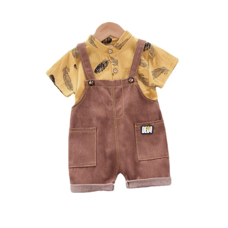 

Новинка, летняя одежда для маленьких мальчиков, детская повседневная хлопковая рубашка, шорты на бретельках, модный костюм для малышей из 2 ...