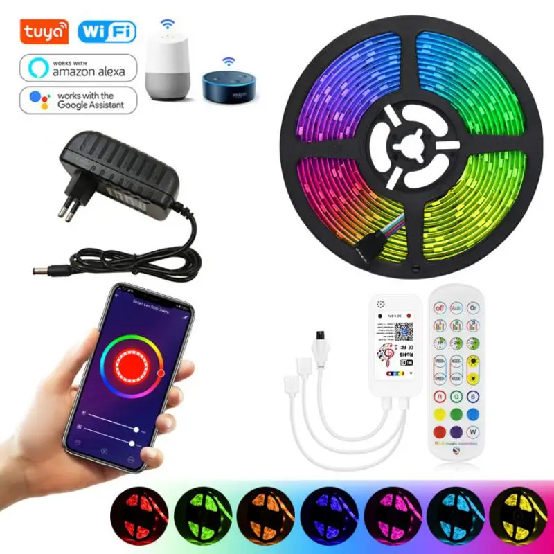 

Tuya Smart LED Strip Lights WiFi RGB LED Light Strip 12V 5050 Work with Alexa Google Voice Remote Control 30 LED Color Changing
