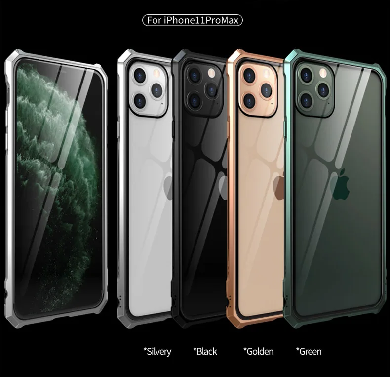 Роскошный металлический корпус для iphone 11 Pro Max, задняя крышка из закаленного стекла для iphone 11 Pro, алюминиевая рамка для iphone 11