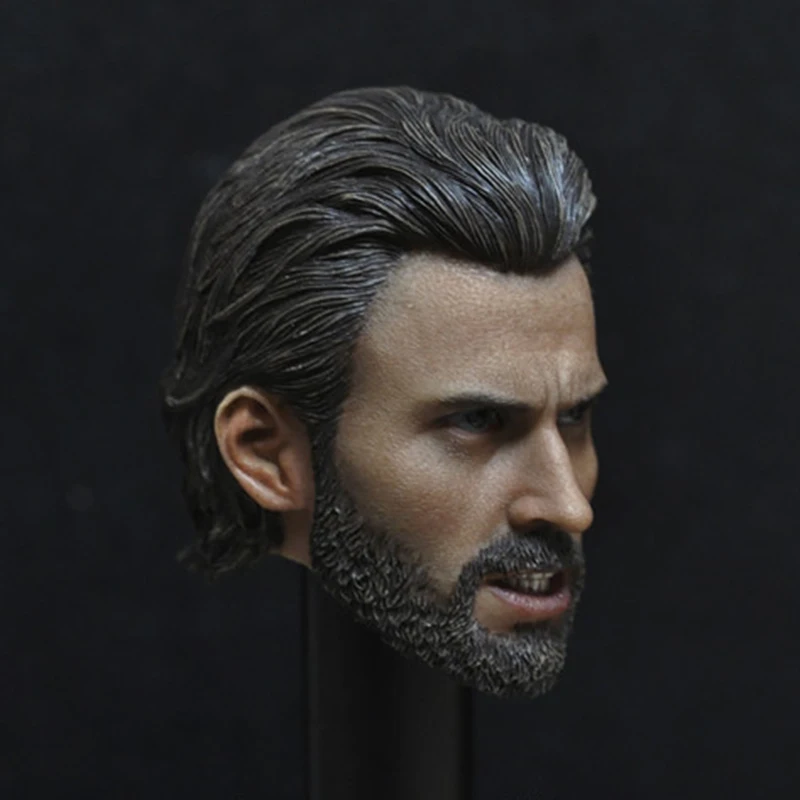 

1:6 American Captain Steve Rogers Chris Evans Head Sculpt With Beard Carving Action Figure Accessories For 12 Inches Body