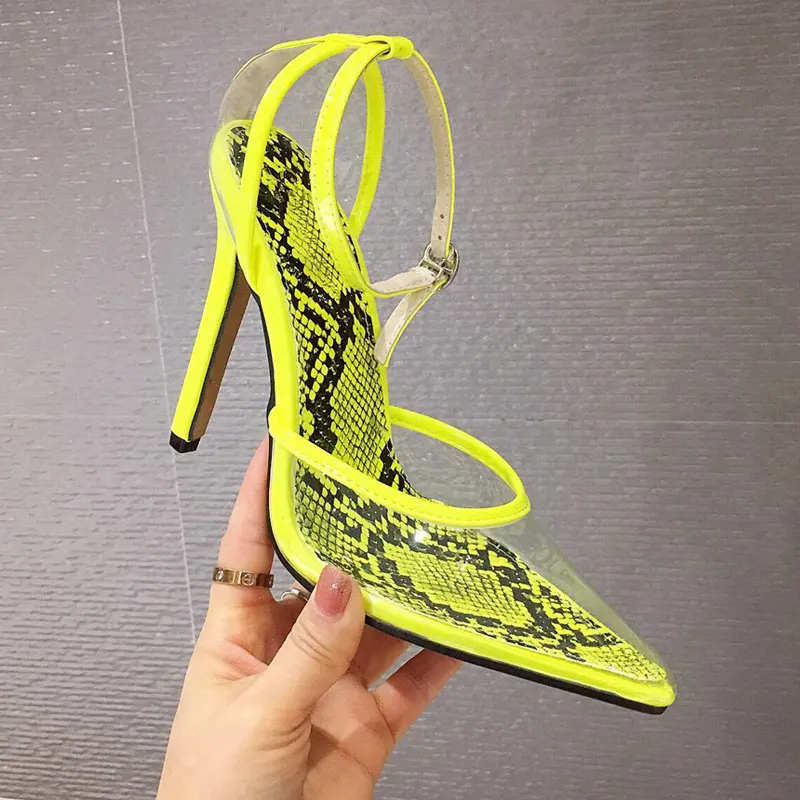 Женские прозрачные туфли лодочки из ПВХ неонового зеленого цвета размера плюс 35