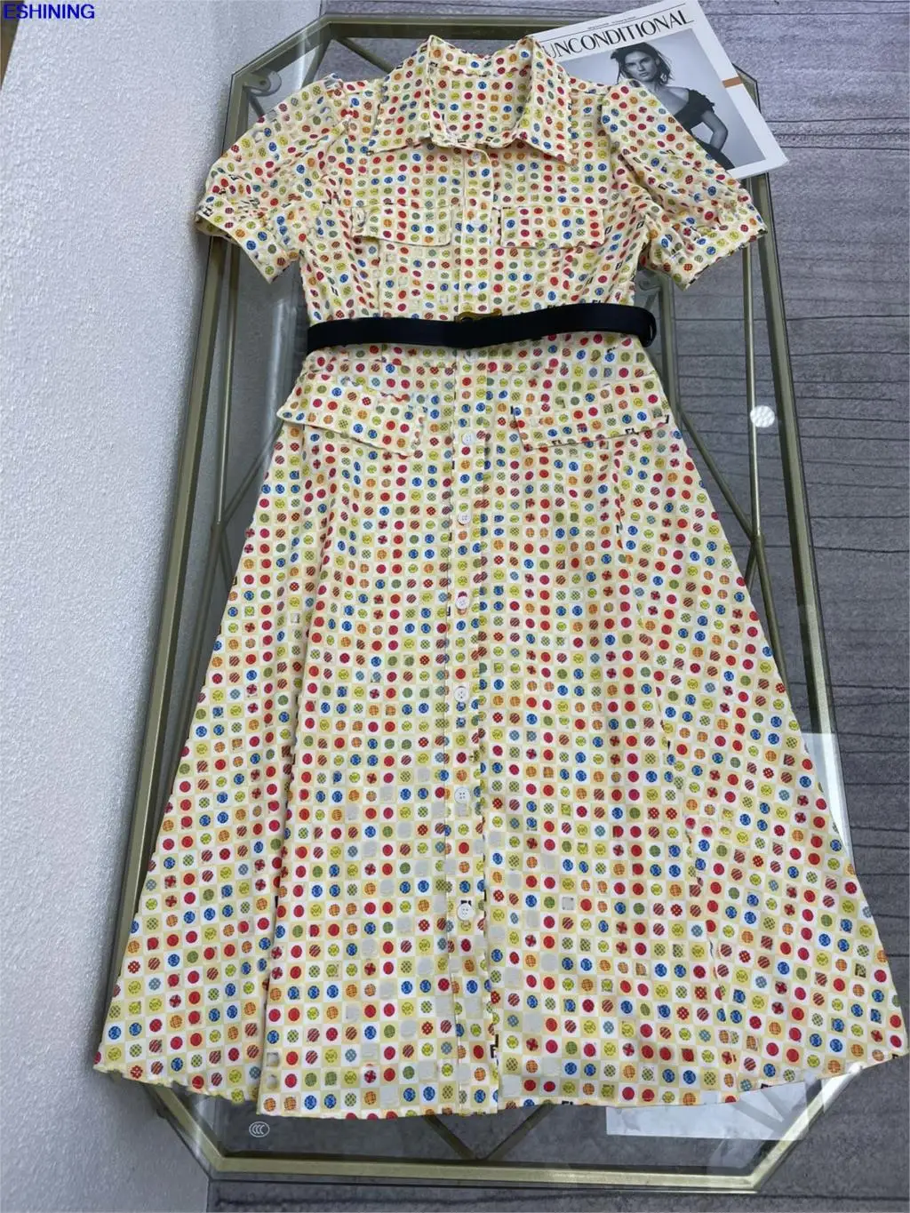 

2021 summer new printed cotton dress female slim slimming fashion short-sleeved large-length mid-length skirt high-end