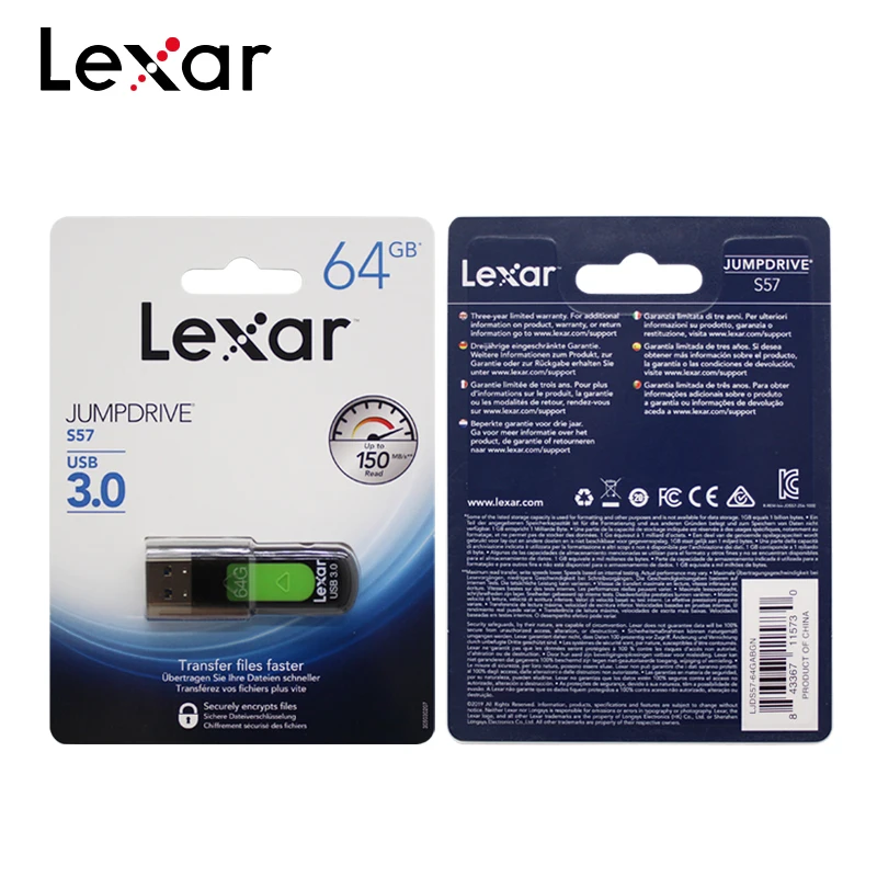 Lexar Jumpdrive S57 USB 3.0 Flash Drive 32GB 64GB 128GB 256GB U Disk 150MB/s Memory Stick 256-bit AES Pendrive For PC | Компьютеры и