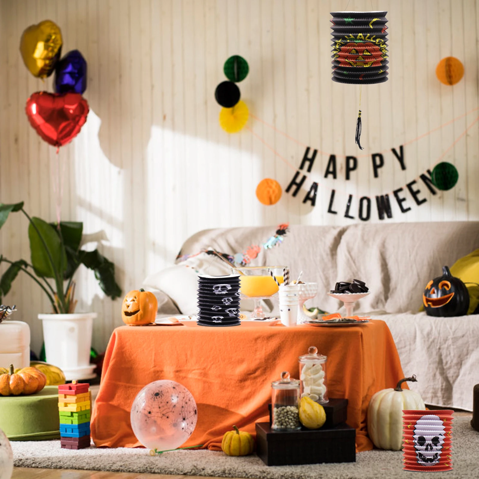 Китайский бумажный фонарь на Хэллоуин череп скелет летучая мышь тыква ведьма с