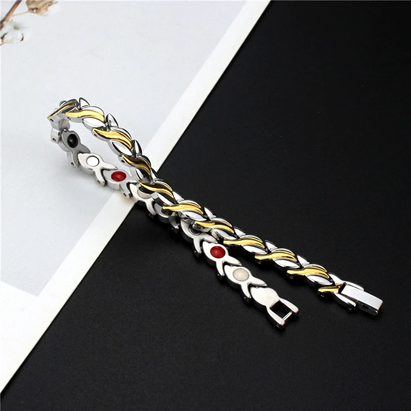 

Vintage 7mm Stainless Steel Chain Bracelets for Men Gifts Punk Antique Gold Color Magnetic Power Wrist Armband Pulseiras 2020