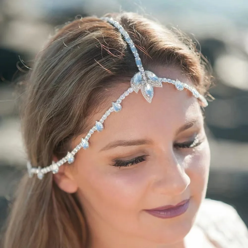 

Luxury Wedding Headpiece Crystal Bridal Head Chain Tiara Hair Jewelry for Women Rhinestone Forehead Headband Accessories Gift