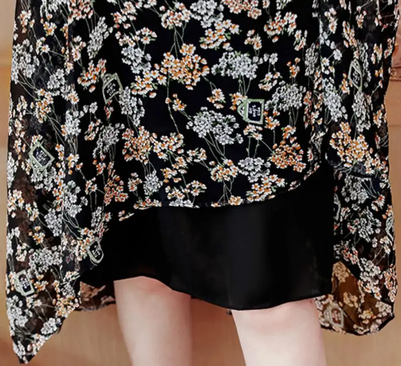 Женское весеннее длинное платье с принтом повседневное шифоновое цветочным