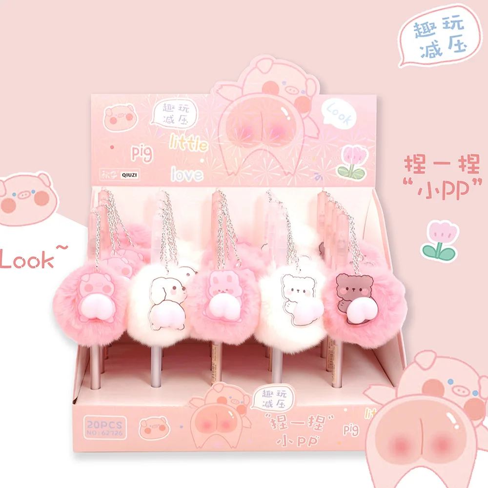 

30 шт./лот, Мультяшные животные, приклад для волос, гелевая ручка, милые 0,5 мм, черные чернила, нейтральные ручки, рекламный подарок, школьные п...