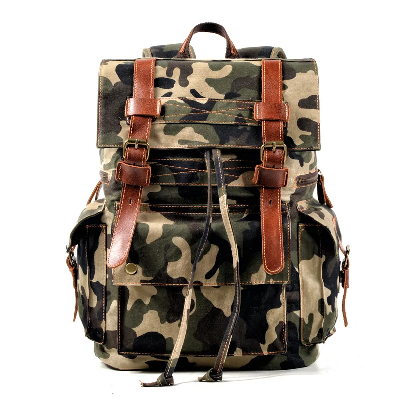 camouflage 2 M257 Винтажный Мужской Большой Вместительный военный промасленный кожаный холщовый рюкзак, школьные сумки, Подростковый рюкзак для ноутбука, вещевой мешок - Цвет: camouflage 2