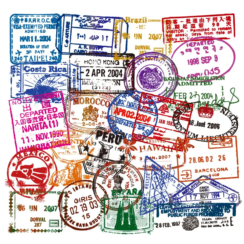 60pcs Graffiti Stickers Transparent Postmark Travel Retro Snowboard Guitar Skateboard Brand Waterproof Kids Stickers|Наклейки для