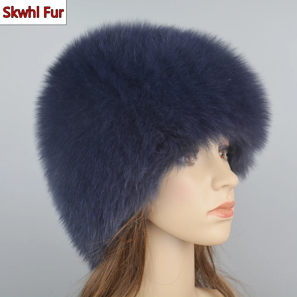 

Шапка бомбер женская меховая вязаная из натурального лисьего меха