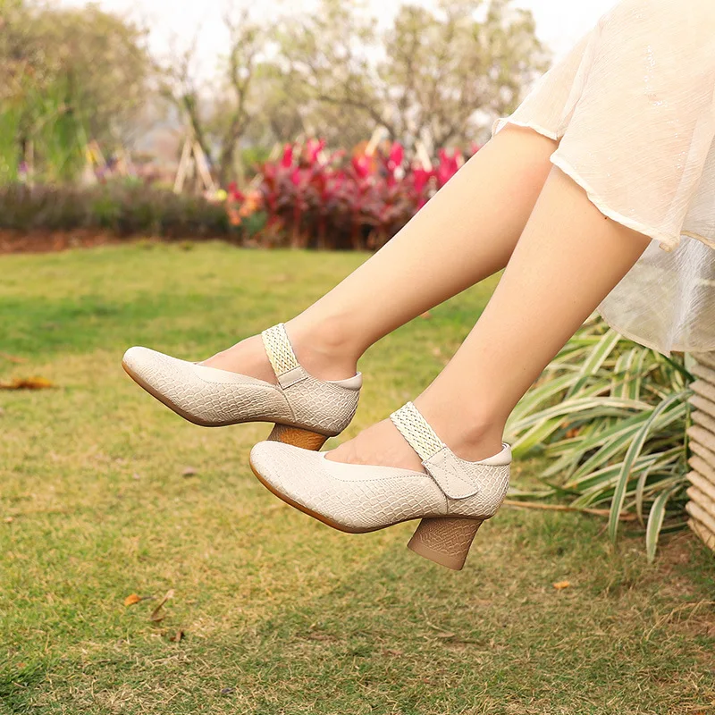 Johnature/туфли-лодочки Женская обувь из натуральной кожи на высоком каблуке Новинка