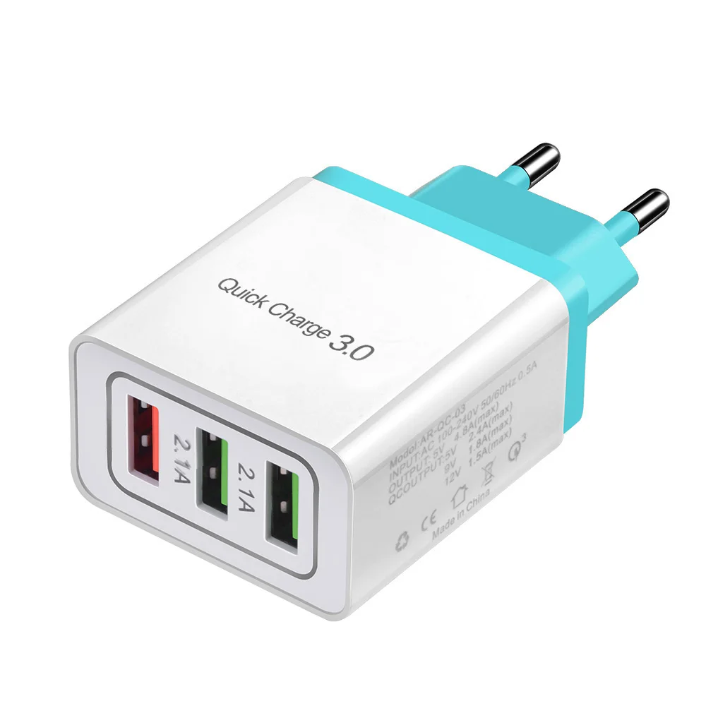 Быстрая зарядка 3,0 USB зарядное устройство с европейской вилкой для мобильного телефона, быстрая зарядка для iPhone X XS 8 7 samsung S8 3 порта адаптер QC 3,0
