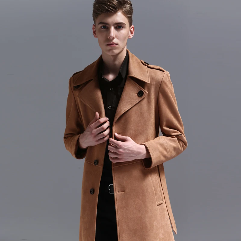 

Длинные Стильные однобортные мужские пальто и куртки из замши с поясом, размеры 5xl 6xl, модные тренчкоты для мужчин
