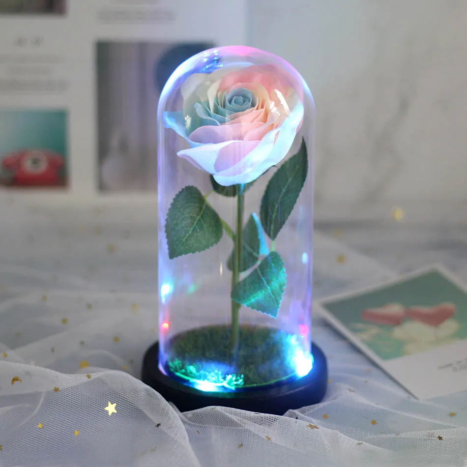 Роза в колбе Красавица и Чудовище светильник ная роза цветок свет черная основа