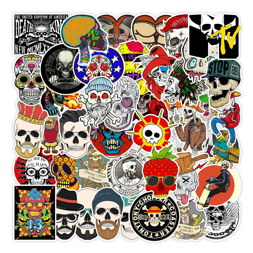 

10/30/50PCS Non-repetitive Skull Graffiti Stickers Bicycle Mobile Phone Motorcycle Helmet Decorative Stickers Wholesale