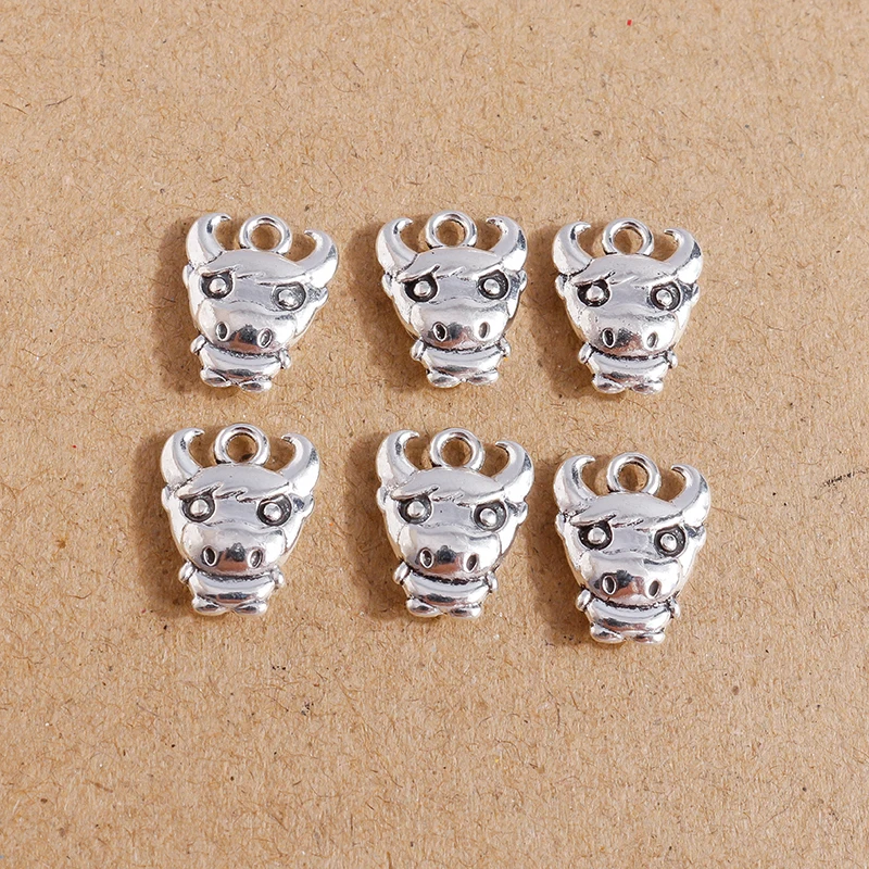 

20pcs 12*15mm Alloy Cute Small Animal Bull Head Charms for Jewelry Making Drop Earrings Pendants Necklaces DIY Craft Accessories