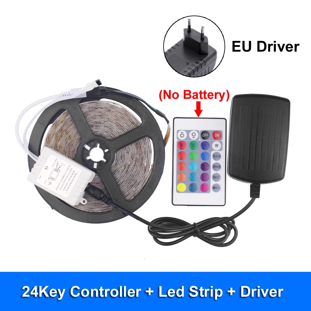 EU-24key Водонепроницаемая светодиодная лента 12 В Светодиодная лента Rgb 2835 SMD гибкая лента светодиод Rgb лента диод DC 12 В+ пульт дистанционного управления+ адаптер - Испускаемый цвет: EU-24key