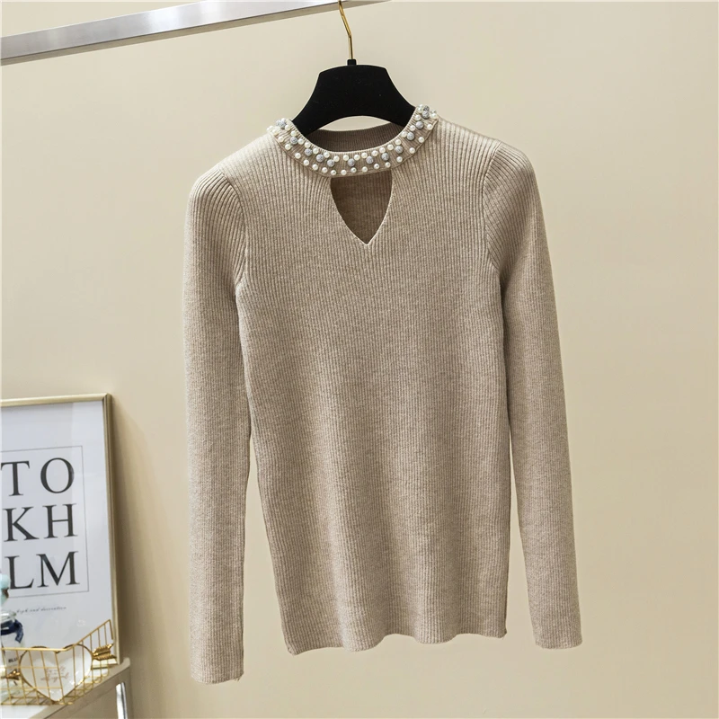 Женский осенне-весенний вязаный свитер с круглым вырезом и длинными рукавами |