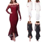 Женское свадебное платье с открытыми плечами, платье подружки невесты с цветочным кружевом и длинным рукавом, платье-русалка, элегантное женское официальное вечернее платье