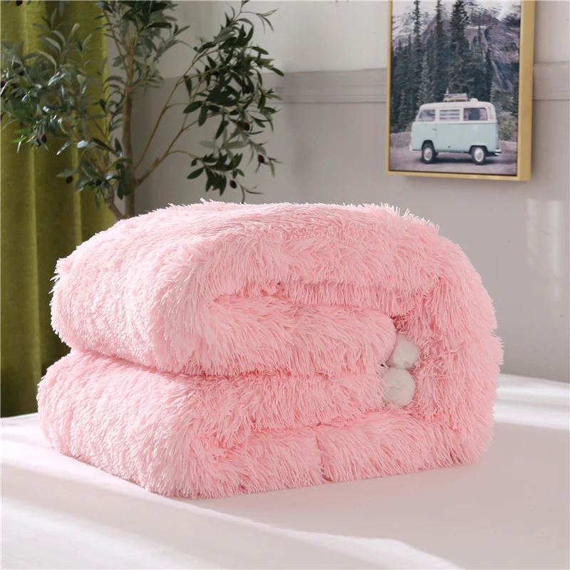 Mink Fluffy Long Velvet Pure Quilt Filled with Warm fiber Winter Quilted Bed Skirt Sets Twin Queen King Size Customizable