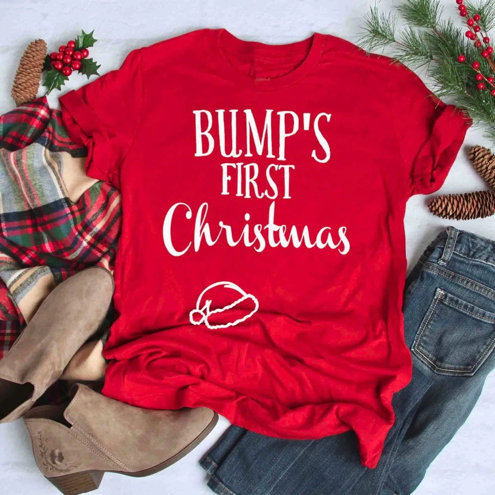 

Bump's First Christmas Pregnancy Announcement Shirt graphic funny women fashion pretty slogan t-shirt red tumblr tee top K896